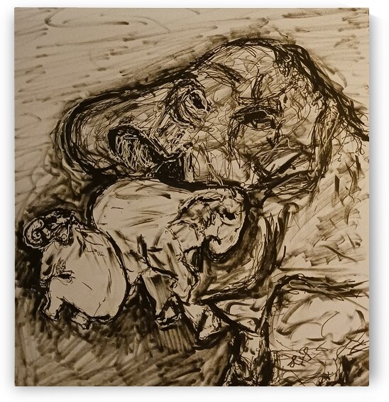 20240720 142936 Sleeping Mommy Elephant and her babies by Lawrence Silver Art