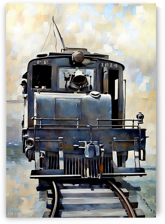 1920 train art with blue sky by Row One Brand