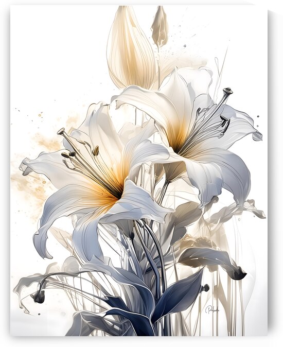 Lillies Ink Wash by Pabodie Art