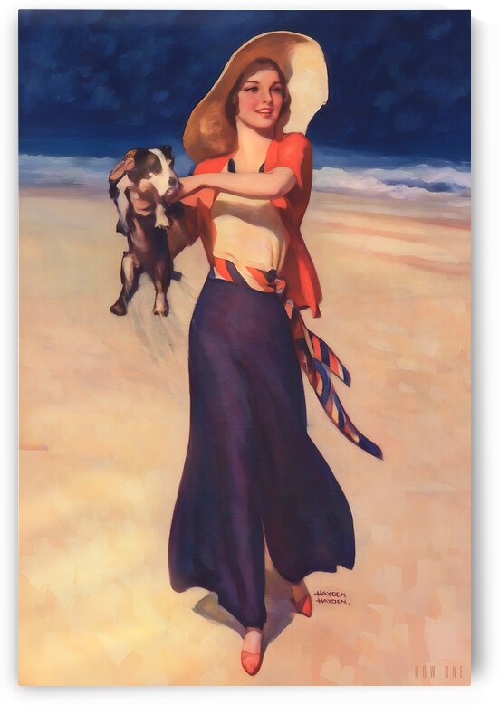 1932 Woman Walking with Dog on the Beach by Row One Brand