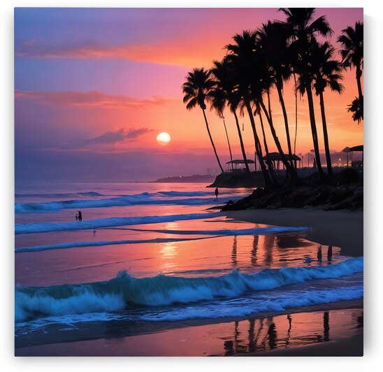 Neon Moon Beach Sunset by Modern Wall Artwork