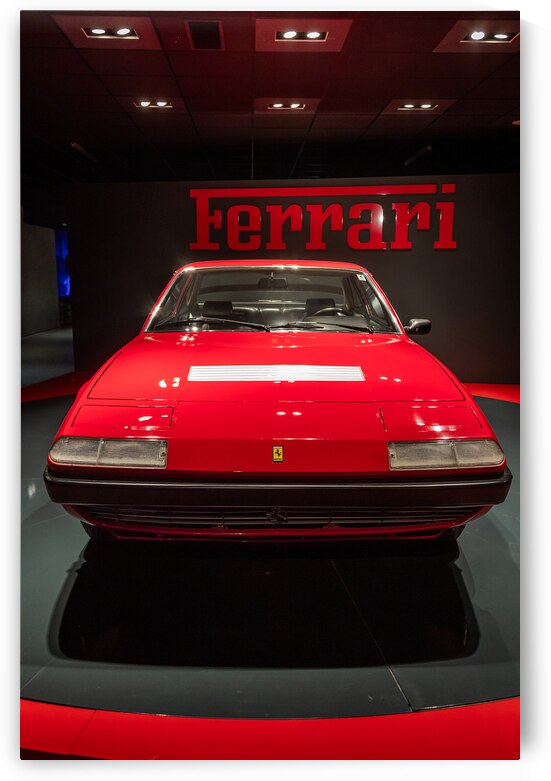 Red Ferrari 365 GT4 1973. Italian design luxury vintage car by Paolo Modena
