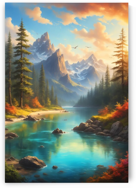 Enchanting Horizon - Majestic Mountain and Serene River Landscape by ART DH