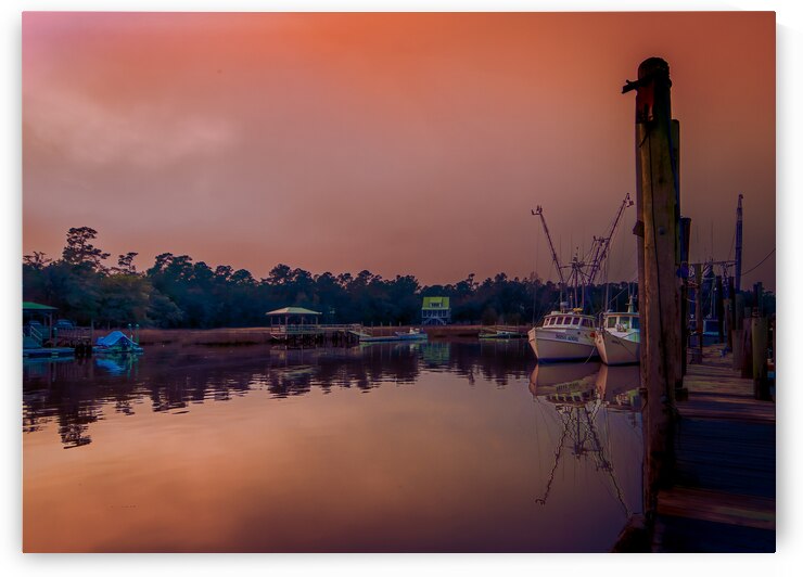 Low Country Shrimper Fog Sunset by Norma Brandsberg Photography