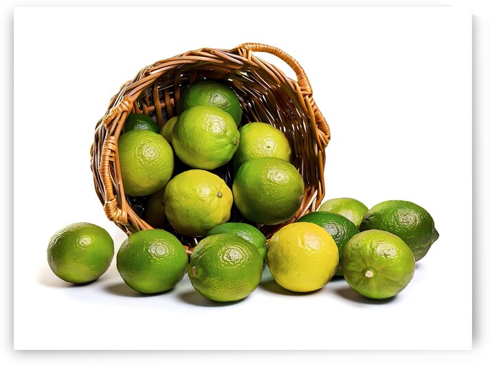 A wicker basket filled with green limes 2 by Romeu Hurmuzache