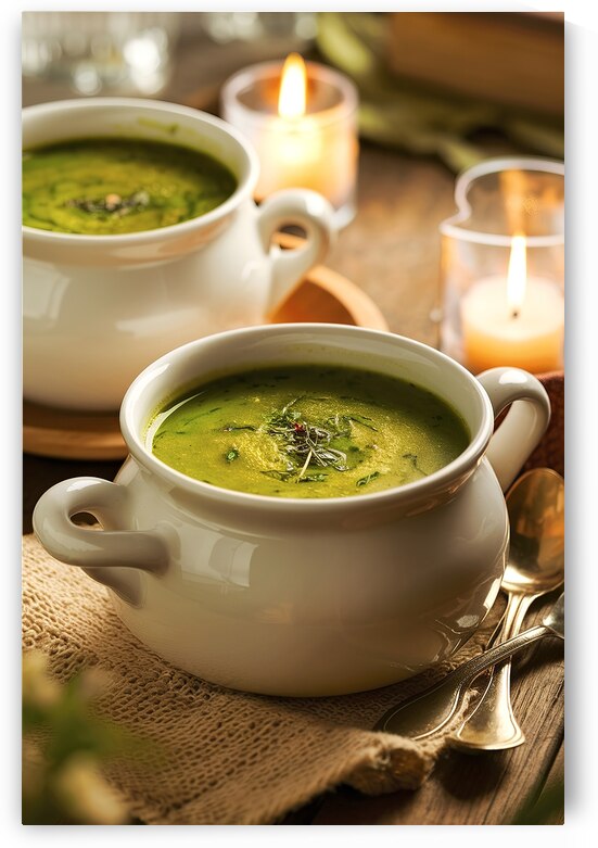 A rustic setting with two white bowls filled with by Romeu Hurmuzache