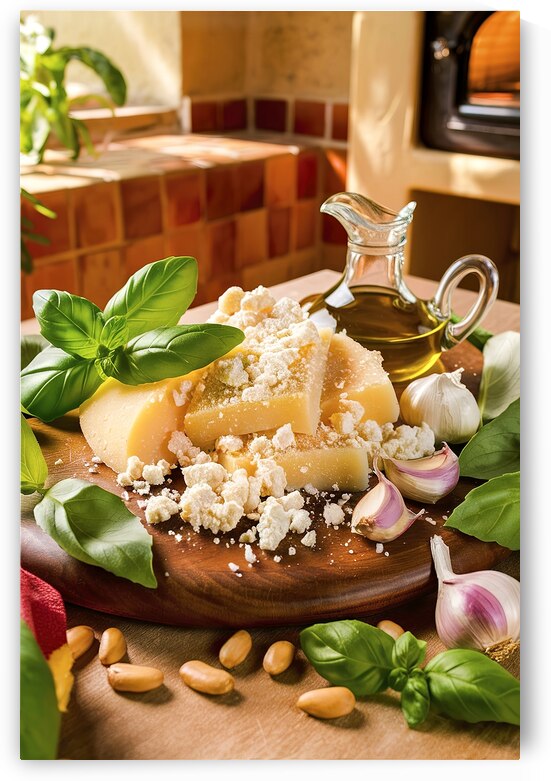 Parmesan cheese olive oil basil garlic  pine nuts by Romeu Hurmuzache