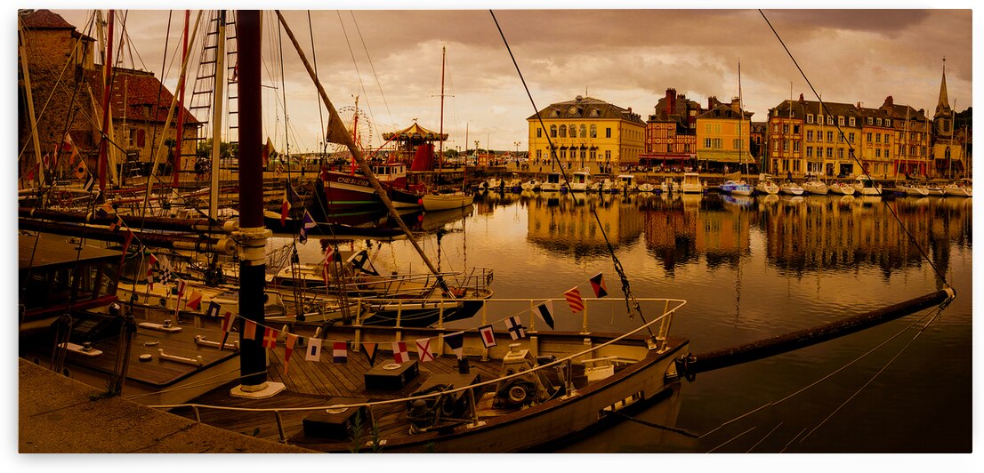 Honfleur Harbor in Sepia Panorama by Norma Brandsberg Photography