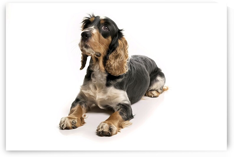 English cocker spaniel dog looking up lying and w by IonelGherman