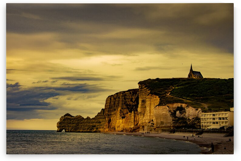 Etretat Normandy Beach Cliffs Arch and Historic Church by Norma Brandsberg Photography