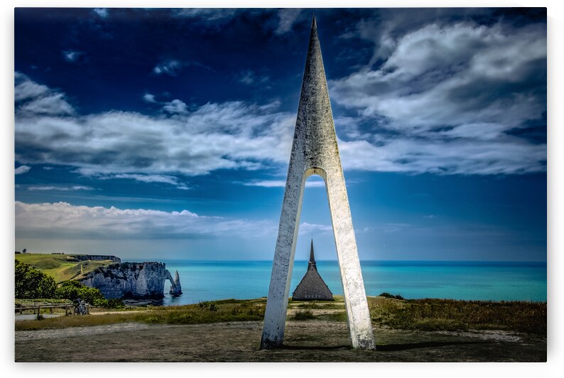 Normandy Etretat Monument and Church Cliffs by Norma Brandsberg Photography