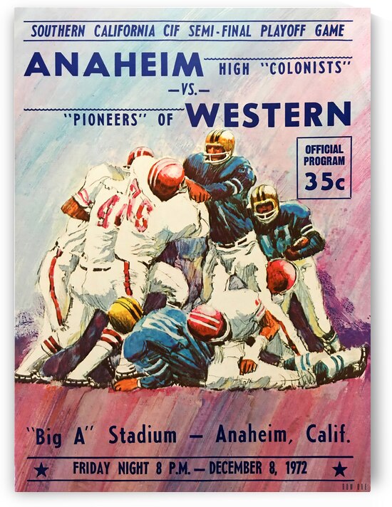 1972 Anaheim Colonists vs. Western Pioneers Football Art by Row One Brand