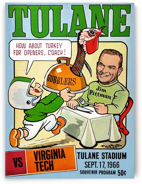 1966 Tulane vs. Virginia Tech Football Program Art by Row One Brand