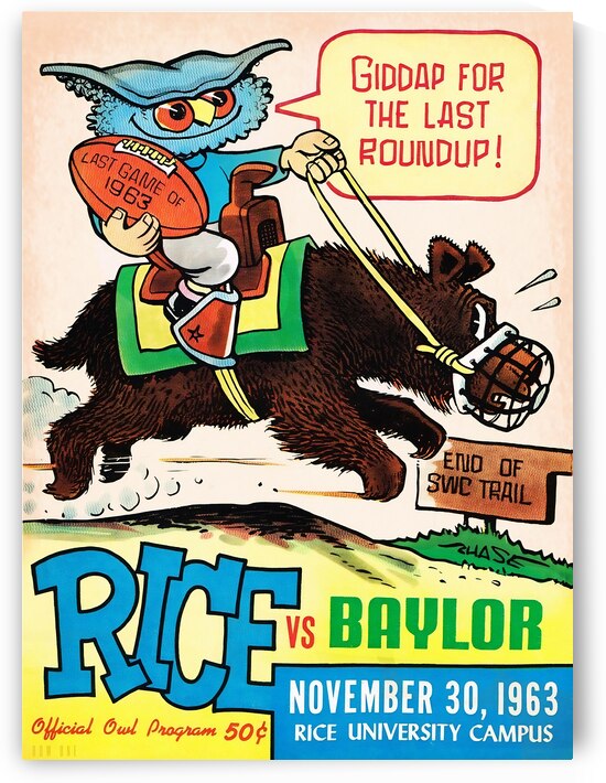 1963 rice baylor football program cover art by Row One Brand
