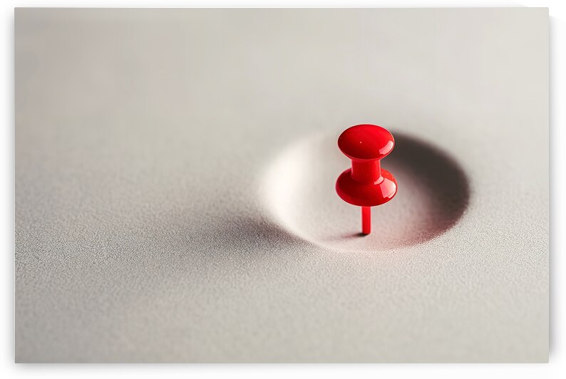 A red push pin or thumbtack standing upright on a by Gheorghe Stanescu