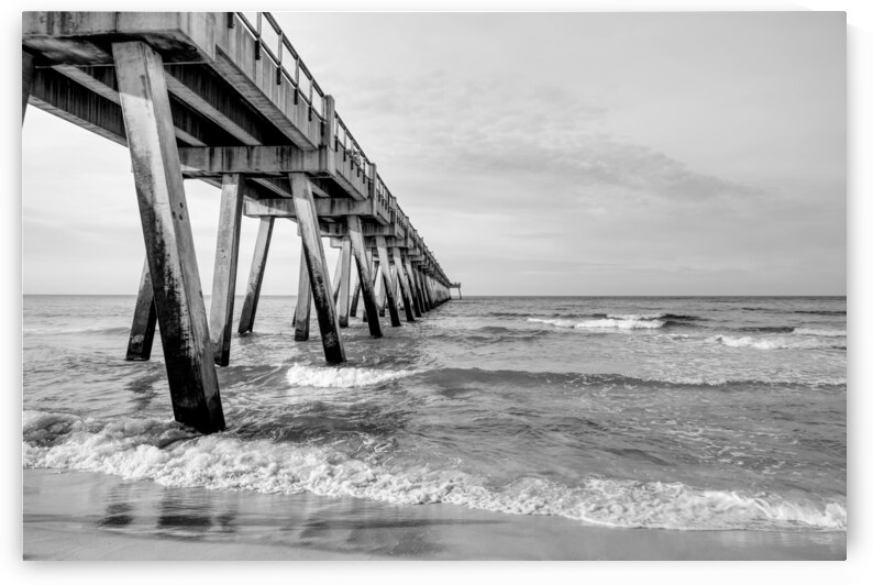 Morning Waves Beside Navarre Pier Grayscale by Jennifer White