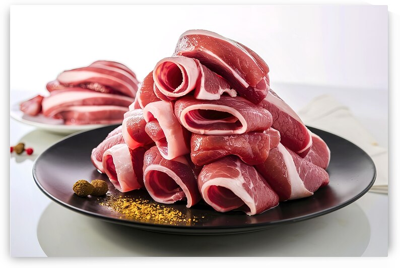 raw pickled pork meat artfully arranged on a blac by Florin Harsan