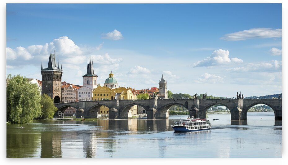 Touristic boat near the Charles bridge in Prague. by Lucian Dragan