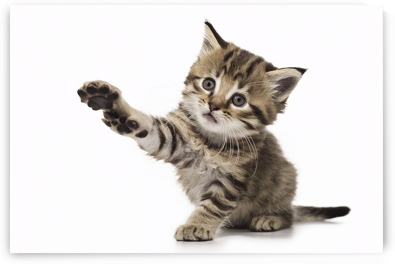 Playful funny kitten looking up isolated on a whi by Valentin Catargiu