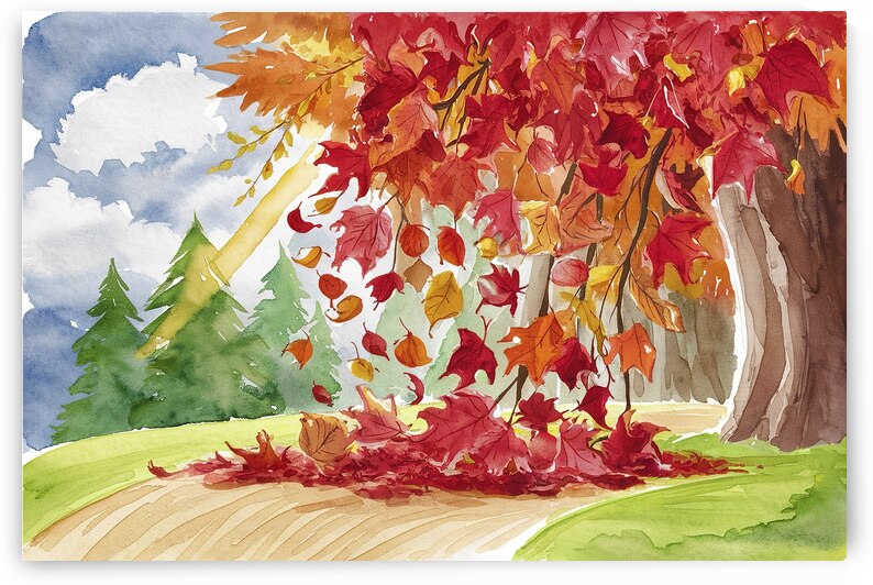 Watercolor drawing of falling red leaves in autum 1722622860.8657 by Valentin Catargiu
