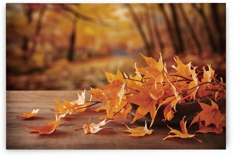 Wooden Table With Orange Leaves And Blurred Autum 1722670929.4065 by Petre Popescu