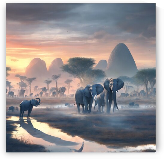 Elephants in the African Savannah by Colors and Arts Gallery