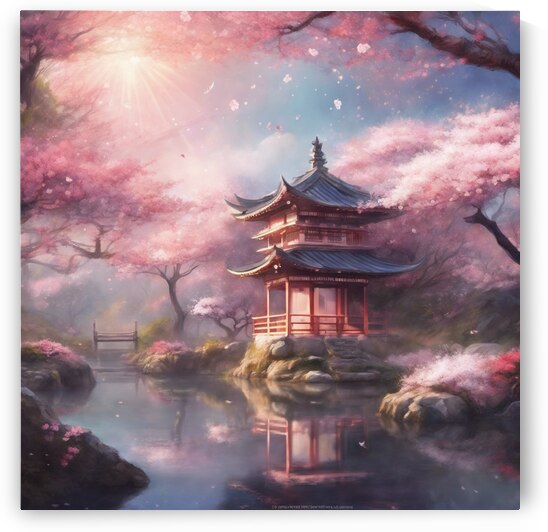 Cherry Blossoms in Japanese Garden by Colors and Arts Gallery