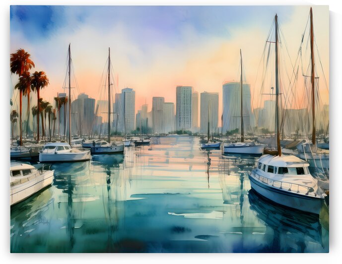 San Diego Bay Watercolor by Pabodie Art