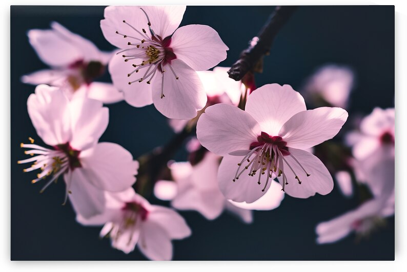 White cherry blossom on dark background 1 by Mirela Poiana