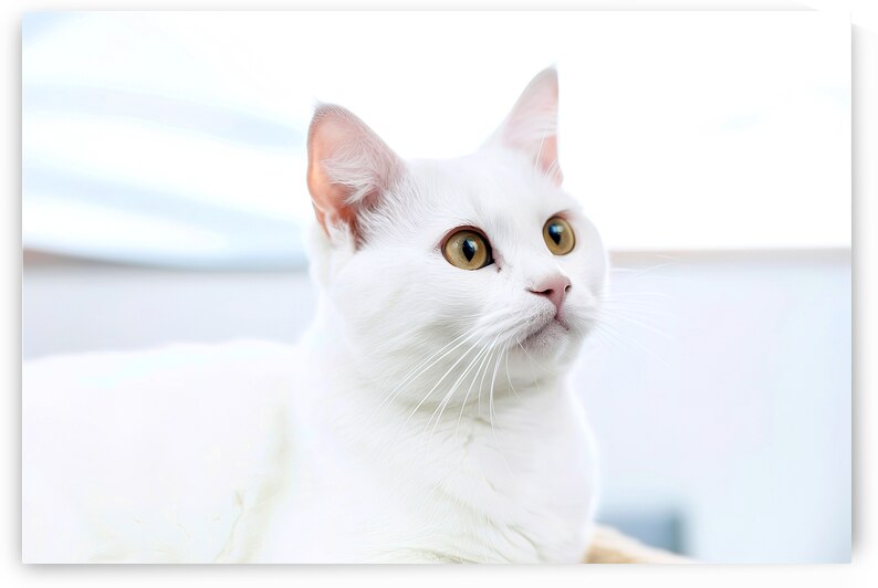 A white cat with striking yellow eyes 1 by Mirela Poiana