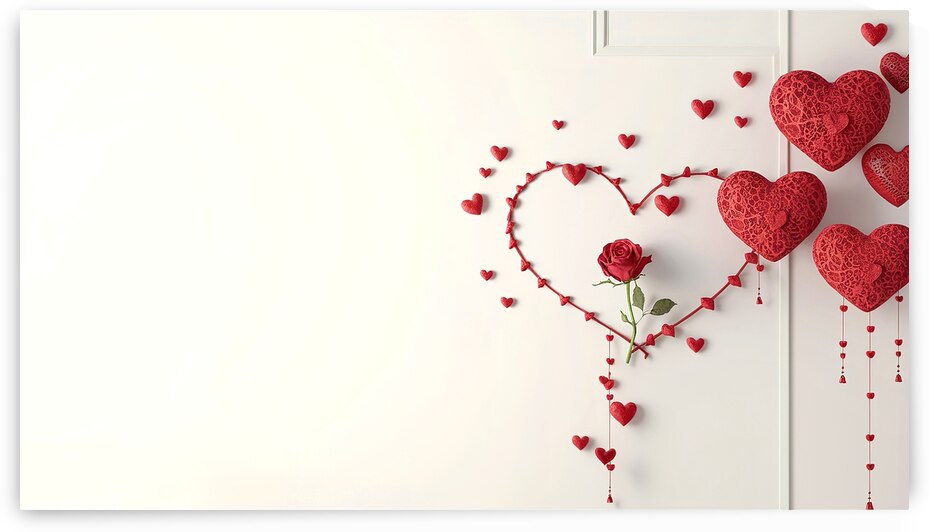 Decorative red hearts on a white background 1 by Mirela Poiana