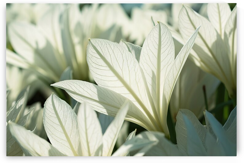 A close up view of white flowers with delicate pe by Mirela Poiana