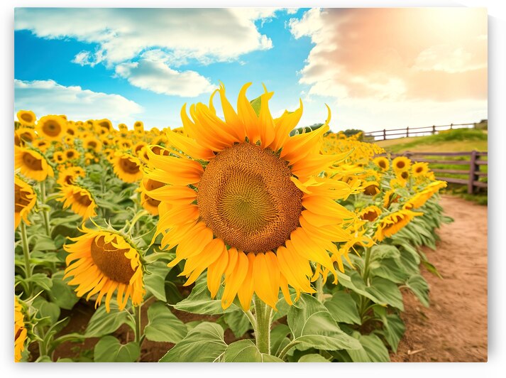 A vibrant field of sunflowers under a partly clou by Mirela Poiana
