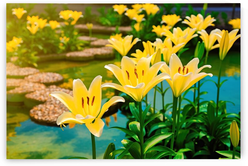Yellow lily flowers in the garden 1 by Mirela Poiana