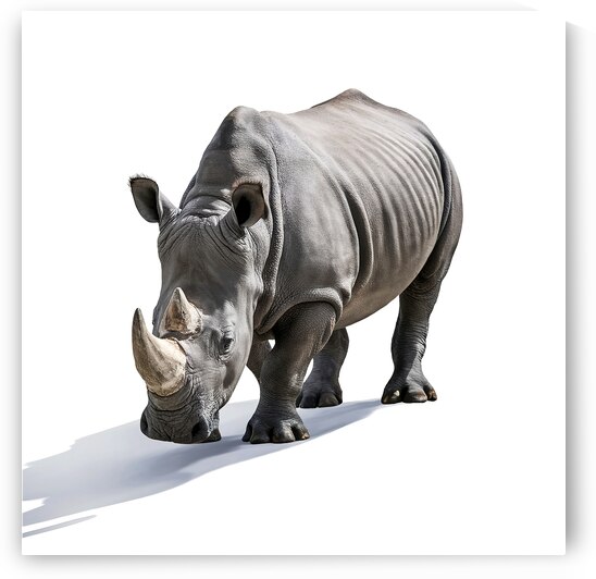 Single Large Rhinoceros Isolated on White Backgro by Mirela Poiana