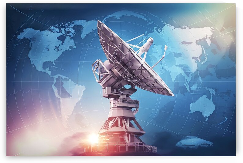 A satellite dish in the foreground set against a by Veres Ioana