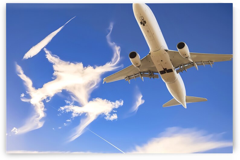 A clear blue sky with a commercial airplane flyin by Veres Ioana