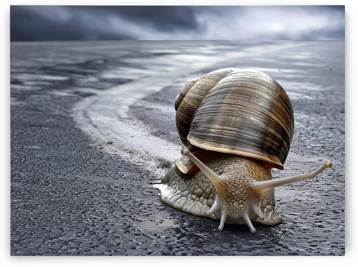 Big garden snail in shell crawling on wet road hu by Veres Ioana