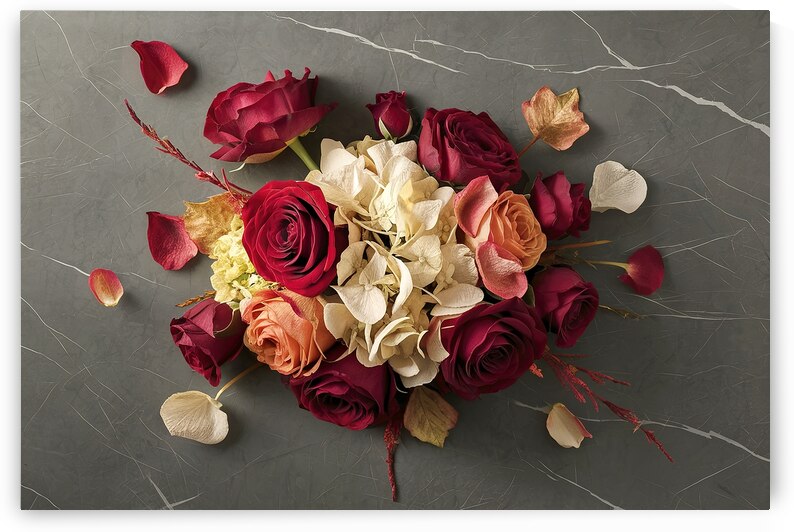 Autumn creative composition roses hydrangea flowe by Marius Tomus