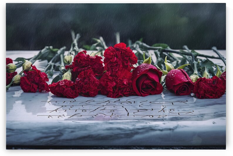 Red carnation flowers and roses are laid on a mar 1723014355.6153 by Marius Tomus