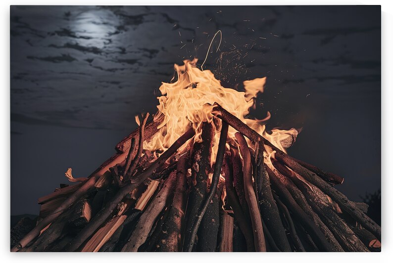 A mesmerizing nighttime scene of a large fiery bo by Mitica Mihaila