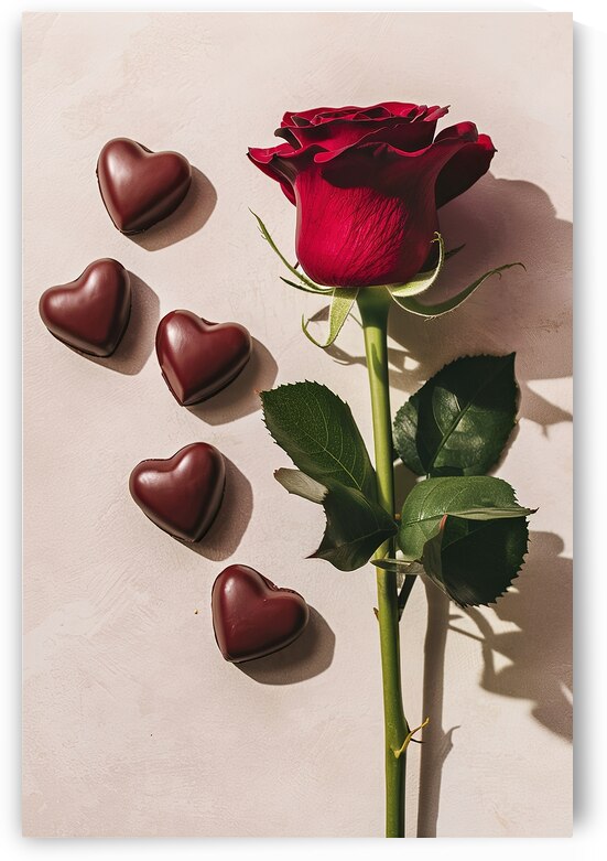 Romantic still life red rose chocolate in the sha by Marius Tomus