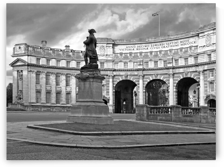 Admiralty Arch and Captain James Cook Black and White by Gill Billington