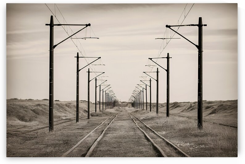 old railroad rails and poles with wires without a by Liviu Ghitun