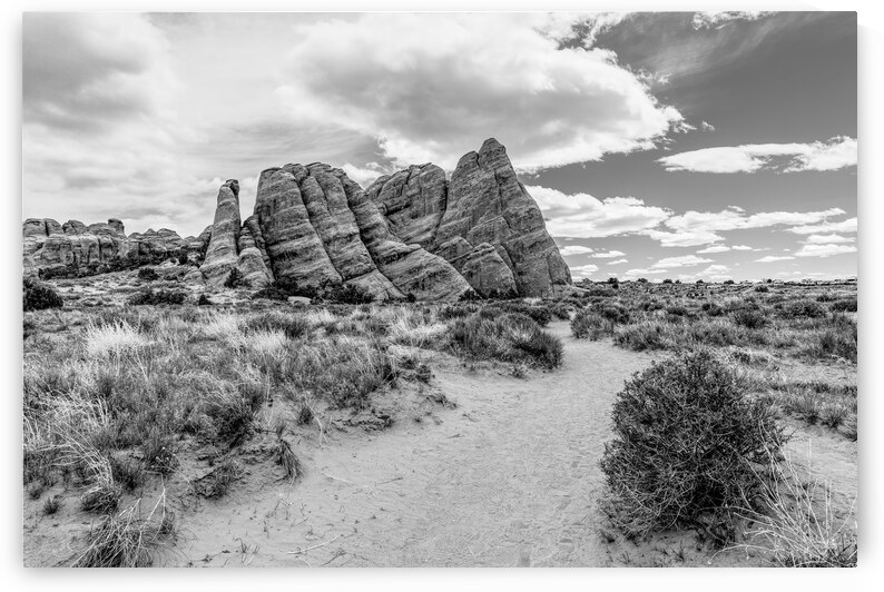 Path To Sand Dune Arch Mountain Grayscale by Jennifer White