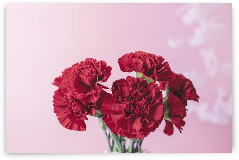 Red carnations on pink background 4 by Violeta Popescu