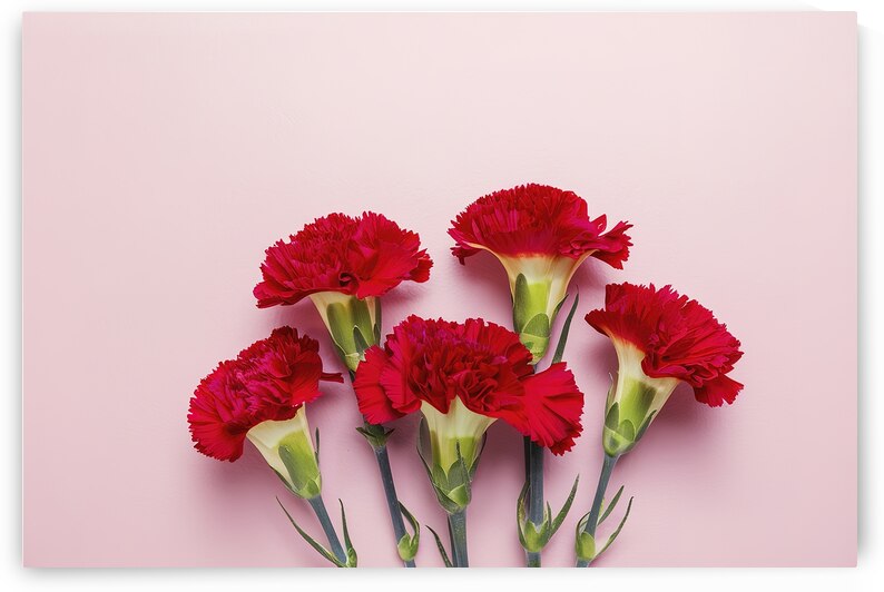 Red carnations on pink background by Violeta Popescu