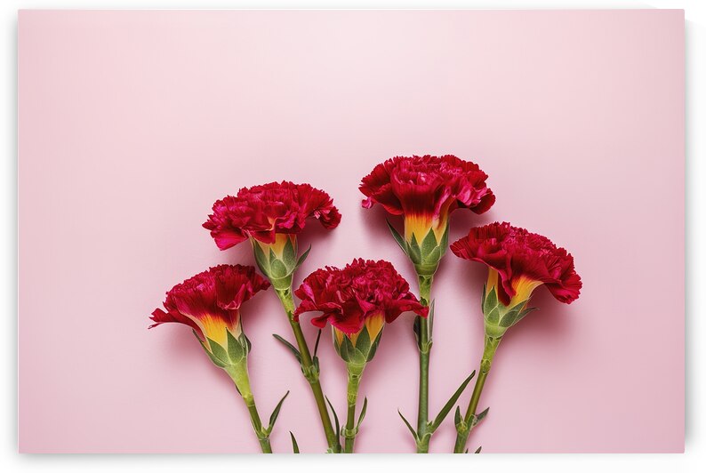 Red carnations on pink background 2 by Violeta Popescu