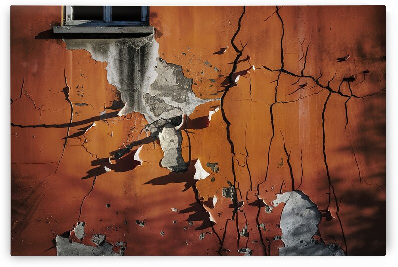 Orange wall with cracks and peeling paint 4 by Violeta Popescu