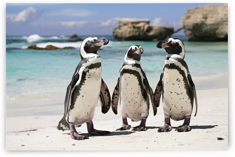 African penguins on a beach by Valentin Catargiu